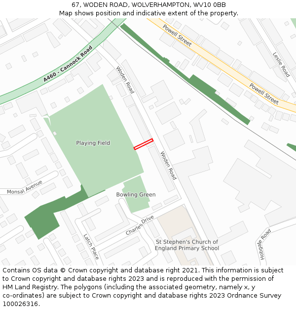 67, WODEN ROAD, WOLVERHAMPTON, WV10 0BB: Location map and indicative extent of plot