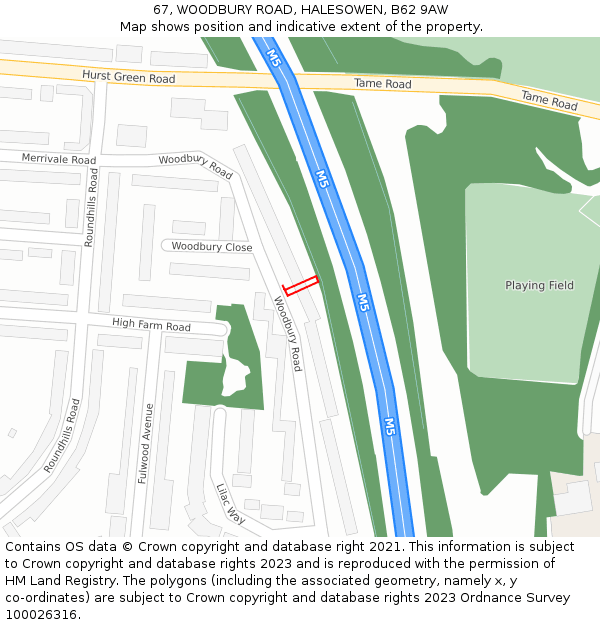 67, WOODBURY ROAD, HALESOWEN, B62 9AW: Location map and indicative extent of plot