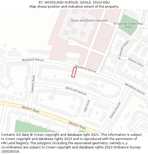67, WOODLAND AVENUE, GOOLE, DN14 6QU: Location map and indicative extent of plot