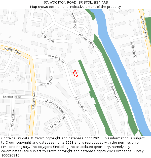 67, WOOTTON ROAD, BRISTOL, BS4 4AS: Location map and indicative extent of plot
