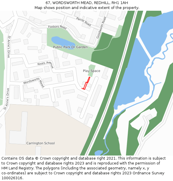 67, WORDSWORTH MEAD, REDHILL, RH1 1AH: Location map and indicative extent of plot