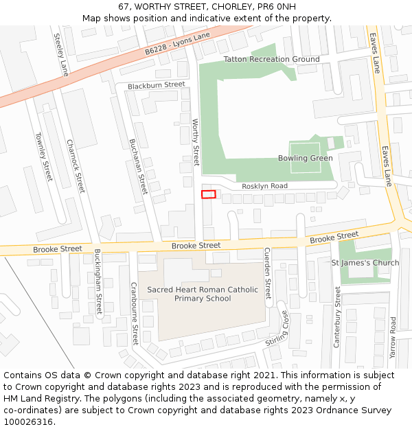 67, WORTHY STREET, CHORLEY, PR6 0NH: Location map and indicative extent of plot