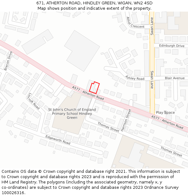 671, ATHERTON ROAD, HINDLEY GREEN, WIGAN, WN2 4SD: Location map and indicative extent of plot