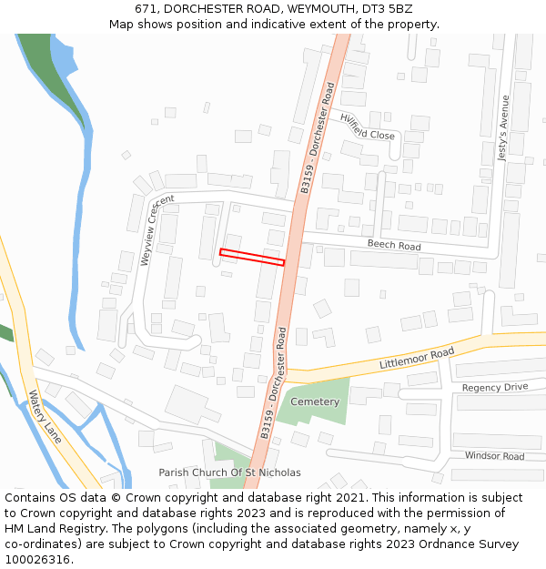 671, DORCHESTER ROAD, WEYMOUTH, DT3 5BZ: Location map and indicative extent of plot