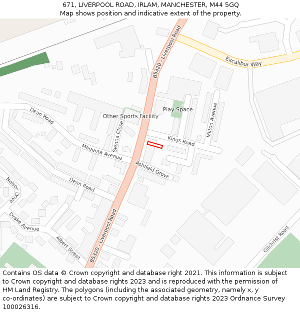 671, LIVERPOOL ROAD, IRLAM, MANCHESTER, M44 5GQ: Location map and indicative extent of plot