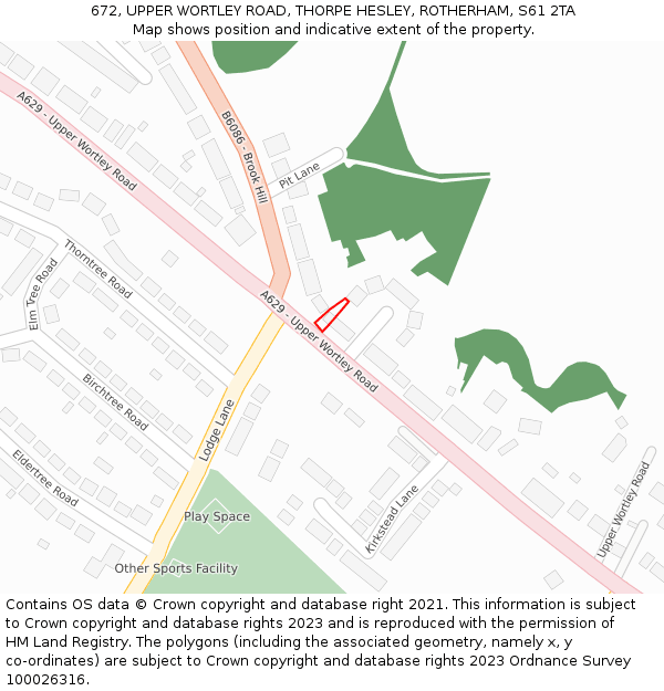 672, UPPER WORTLEY ROAD, THORPE HESLEY, ROTHERHAM, S61 2TA: Location map and indicative extent of plot