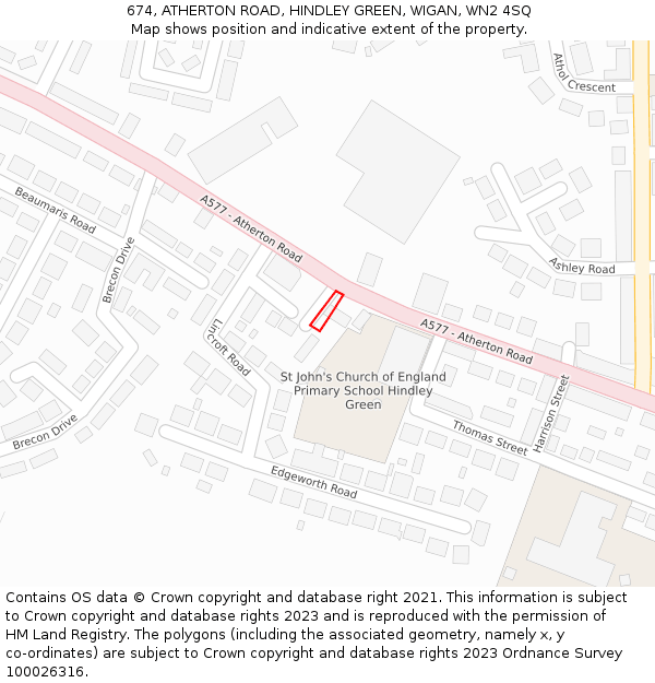 674, ATHERTON ROAD, HINDLEY GREEN, WIGAN, WN2 4SQ: Location map and indicative extent of plot