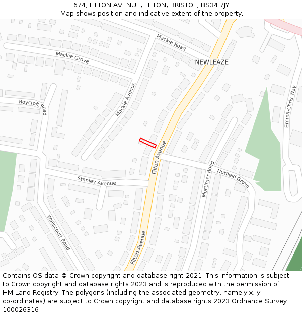 674, FILTON AVENUE, FILTON, BRISTOL, BS34 7JY: Location map and indicative extent of plot