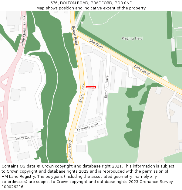 676, BOLTON ROAD, BRADFORD, BD3 0ND: Location map and indicative extent of plot