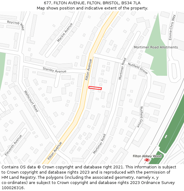 677, FILTON AVENUE, FILTON, BRISTOL, BS34 7LA: Location map and indicative extent of plot