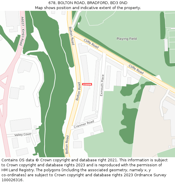 678, BOLTON ROAD, BRADFORD, BD3 0ND: Location map and indicative extent of plot