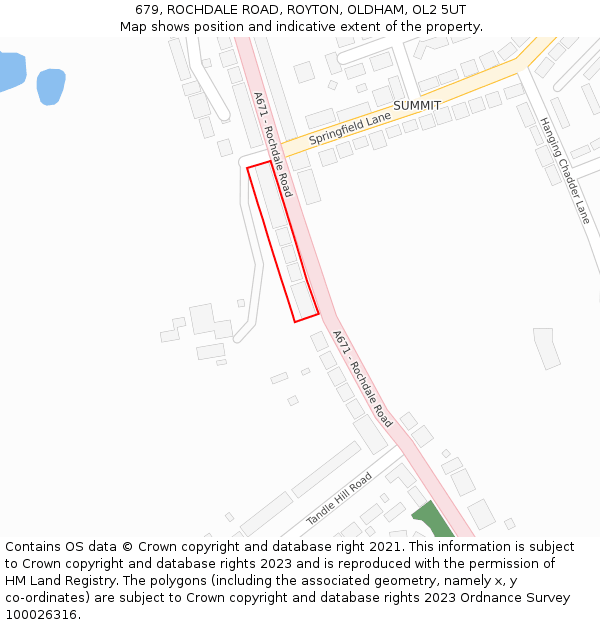 679, ROCHDALE ROAD, ROYTON, OLDHAM, OL2 5UT: Location map and indicative extent of plot