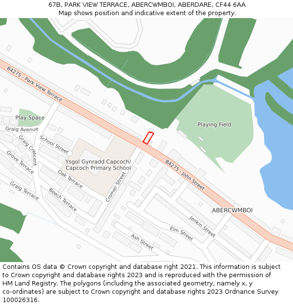 67B, PARK VIEW TERRACE, ABERCWMBOI, ABERDARE, CF44 6AA: Location map and indicative extent of plot