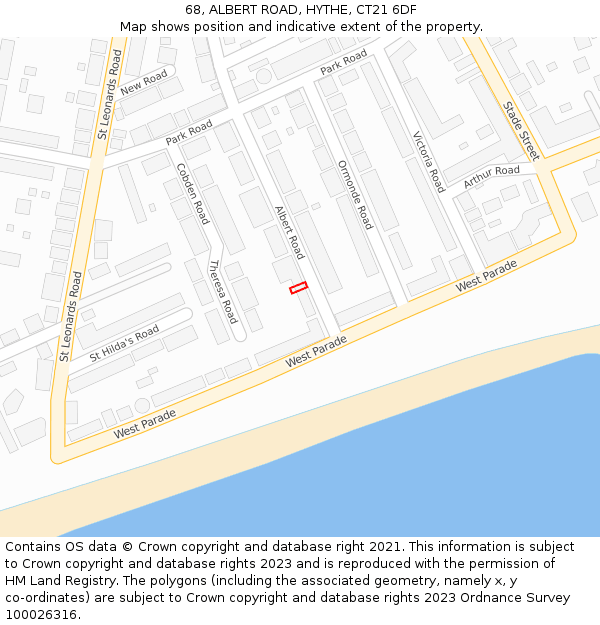 68, ALBERT ROAD, HYTHE, CT21 6DF: Location map and indicative extent of plot