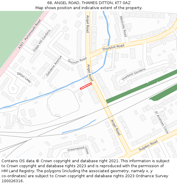 68, ANGEL ROAD, THAMES DITTON, KT7 0AZ: Location map and indicative extent of plot