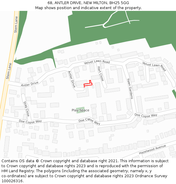68, ANTLER DRIVE, NEW MILTON, BH25 5GG: Location map and indicative extent of plot