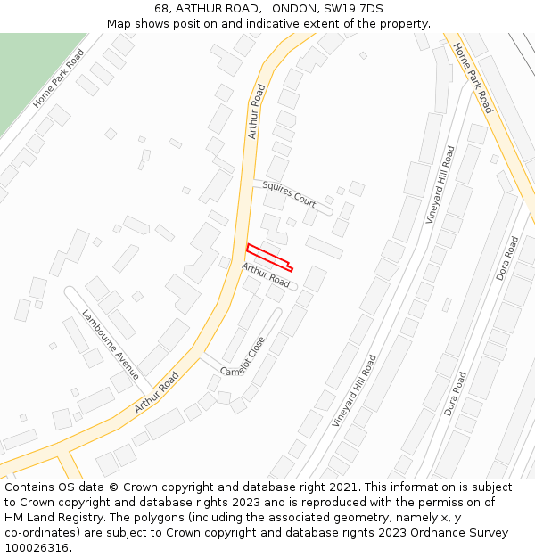 68, ARTHUR ROAD, LONDON, SW19 7DS: Location map and indicative extent of plot