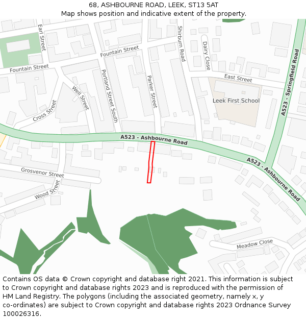 68, ASHBOURNE ROAD, LEEK, ST13 5AT: Location map and indicative extent of plot