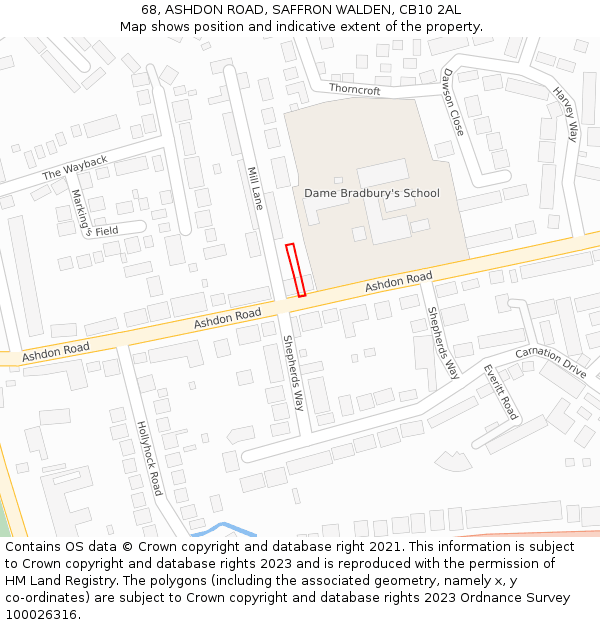 68, ASHDON ROAD, SAFFRON WALDEN, CB10 2AL: Location map and indicative extent of plot