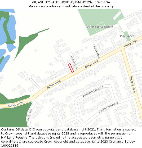 68, ASHLEY LANE, HORDLE, LYMINGTON, SO41 0GA: Location map and indicative extent of plot