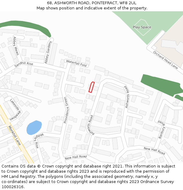 68, ASHWORTH ROAD, PONTEFRACT, WF8 2UL: Location map and indicative extent of plot