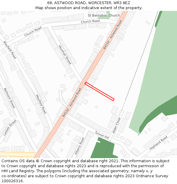 68, ASTWOOD ROAD, WORCESTER, WR3 8EZ: Location map and indicative extent of plot