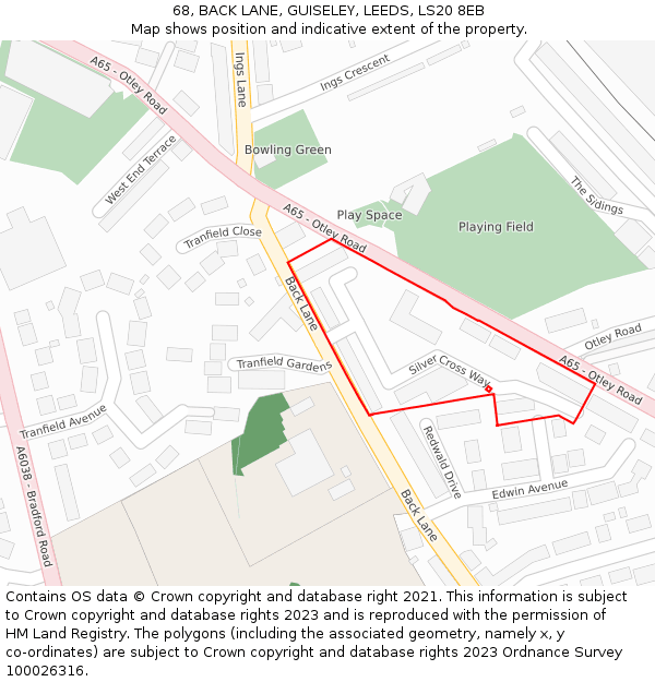 68, BACK LANE, GUISELEY, LEEDS, LS20 8EB: Location map and indicative extent of plot