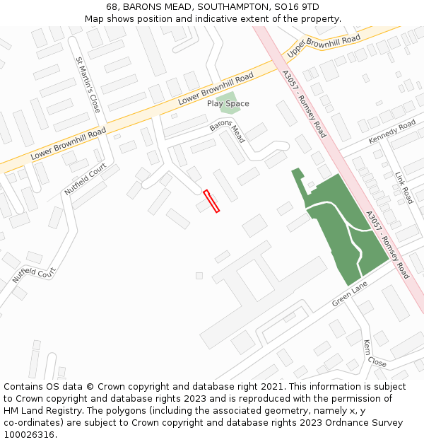 68, BARONS MEAD, SOUTHAMPTON, SO16 9TD: Location map and indicative extent of plot