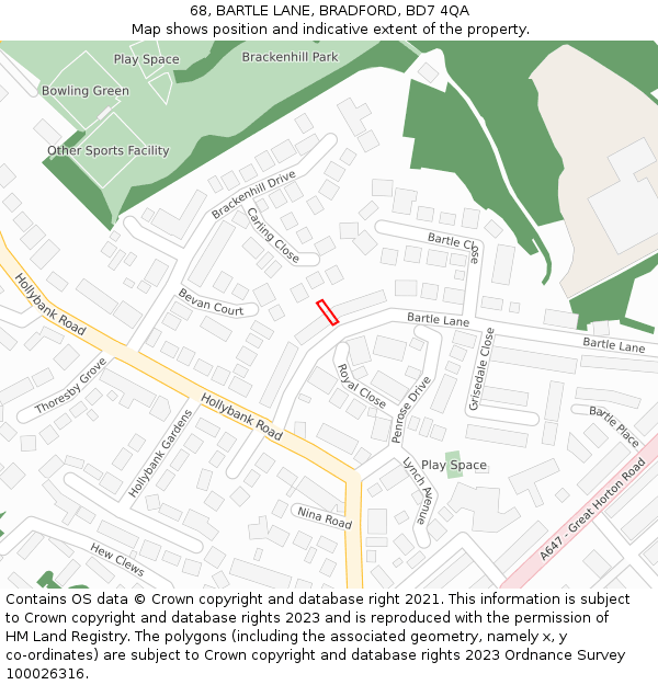 68, BARTLE LANE, BRADFORD, BD7 4QA: Location map and indicative extent of plot