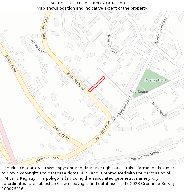 68, BATH OLD ROAD, RADSTOCK, BA3 3HE: Location map and indicative extent of plot