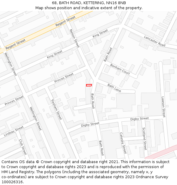 68, BATH ROAD, KETTERING, NN16 8NB: Location map and indicative extent of plot