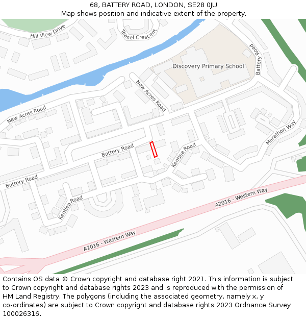 68, BATTERY ROAD, LONDON, SE28 0JU: Location map and indicative extent of plot