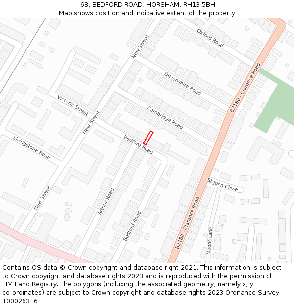 68, BEDFORD ROAD, HORSHAM, RH13 5BH: Location map and indicative extent of plot