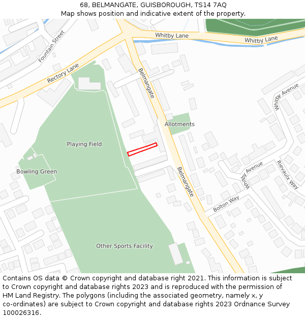 68, BELMANGATE, GUISBOROUGH, TS14 7AQ: Location map and indicative extent of plot