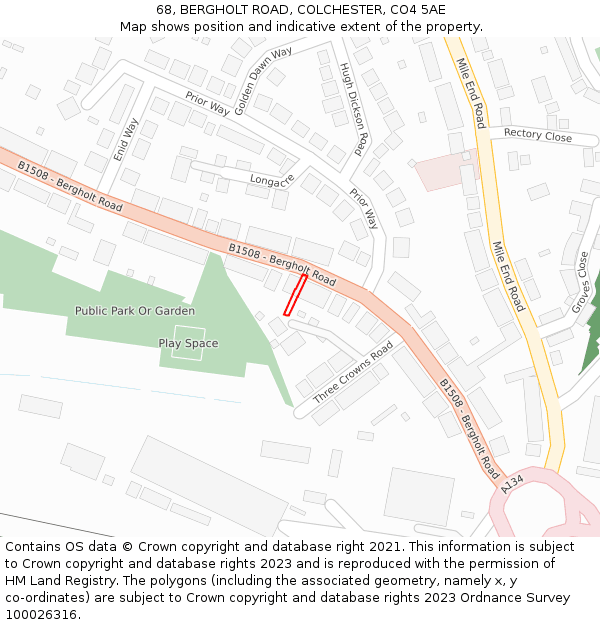 68, BERGHOLT ROAD, COLCHESTER, CO4 5AE: Location map and indicative extent of plot
