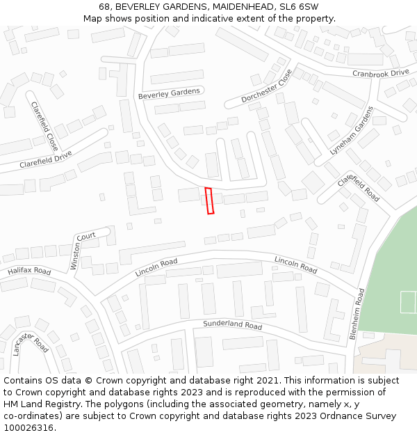 68, BEVERLEY GARDENS, MAIDENHEAD, SL6 6SW: Location map and indicative extent of plot