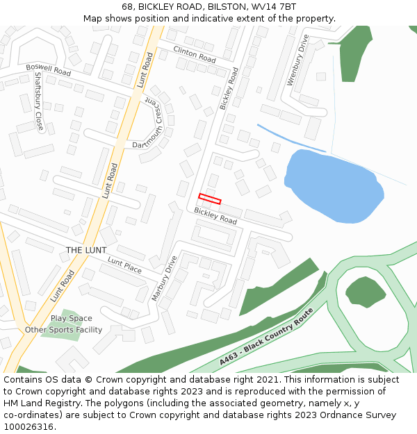 68, BICKLEY ROAD, BILSTON, WV14 7BT: Location map and indicative extent of plot