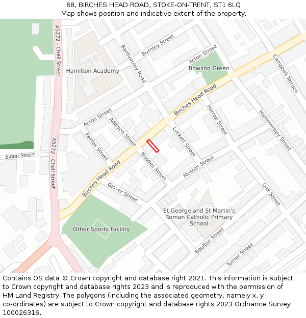 68, BIRCHES HEAD ROAD, STOKE-ON-TRENT, ST1 6LQ: Location map and indicative extent of plot