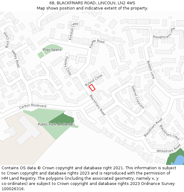 68, BLACKFRIARS ROAD, LINCOLN, LN2 4WS: Location map and indicative extent of plot