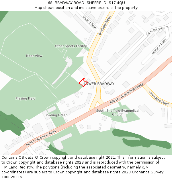 68, BRADWAY ROAD, SHEFFIELD, S17 4QU: Location map and indicative extent of plot