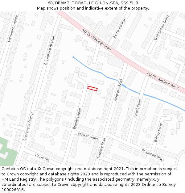 68, BRAMBLE ROAD, LEIGH-ON-SEA, SS9 5HB: Location map and indicative extent of plot