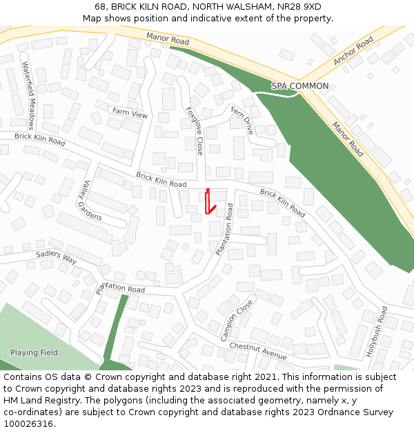 68, BRICK KILN ROAD, NORTH WALSHAM, NR28 9XD: Location map and indicative extent of plot