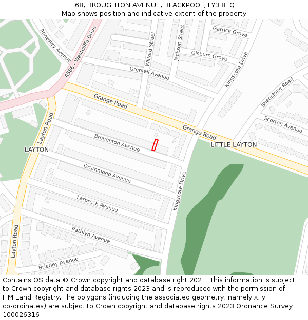 68, BROUGHTON AVENUE, BLACKPOOL, FY3 8EQ: Location map and indicative extent of plot