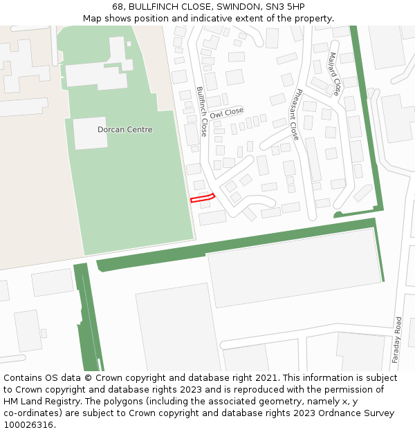 68, BULLFINCH CLOSE, SWINDON, SN3 5HP: Location map and indicative extent of plot