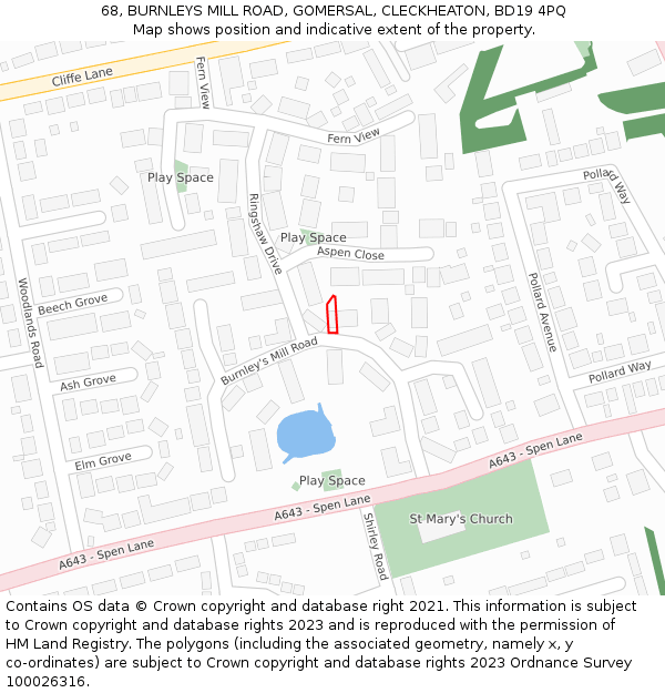 68, BURNLEYS MILL ROAD, GOMERSAL, CLECKHEATON, BD19 4PQ: Location map and indicative extent of plot