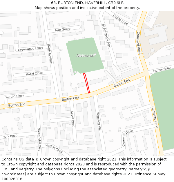 68, BURTON END, HAVERHILL, CB9 9LR: Location map and indicative extent of plot