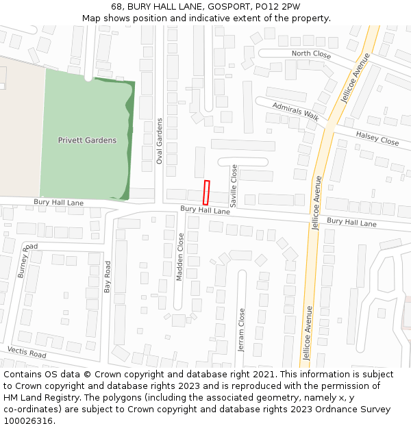 68, BURY HALL LANE, GOSPORT, PO12 2PW: Location map and indicative extent of plot