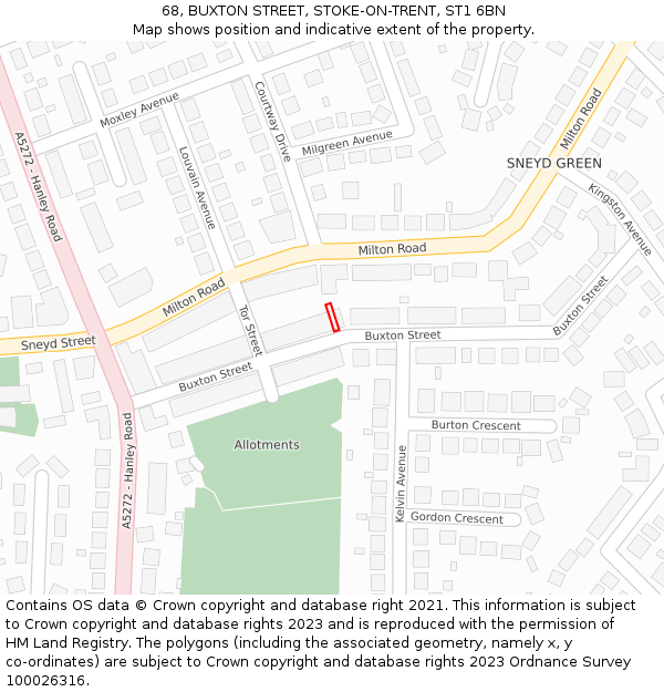 68, BUXTON STREET, STOKE-ON-TRENT, ST1 6BN: Location map and indicative extent of plot