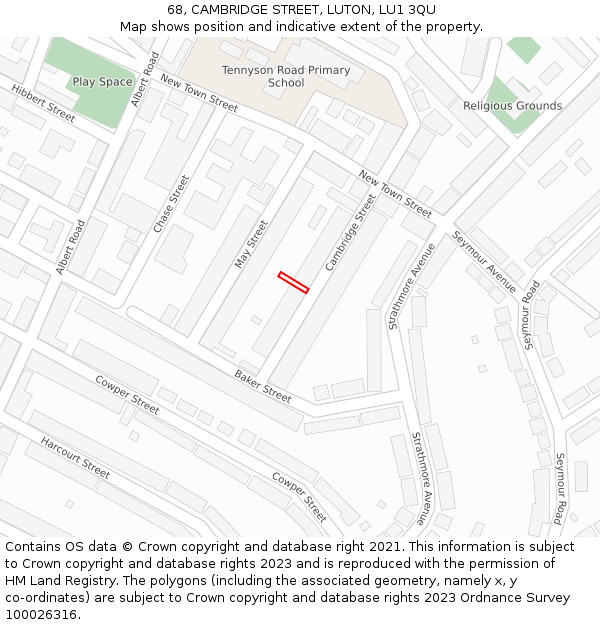68, CAMBRIDGE STREET, LUTON, LU1 3QU: Location map and indicative extent of plot