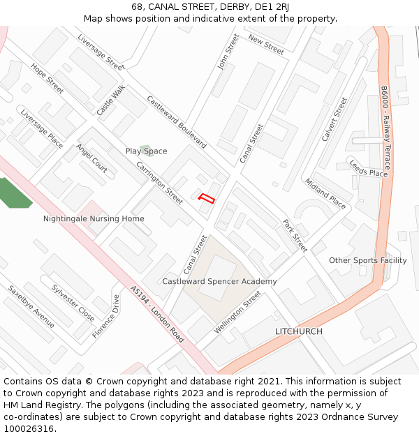 68, CANAL STREET, DERBY, DE1 2RJ: Location map and indicative extent of plot